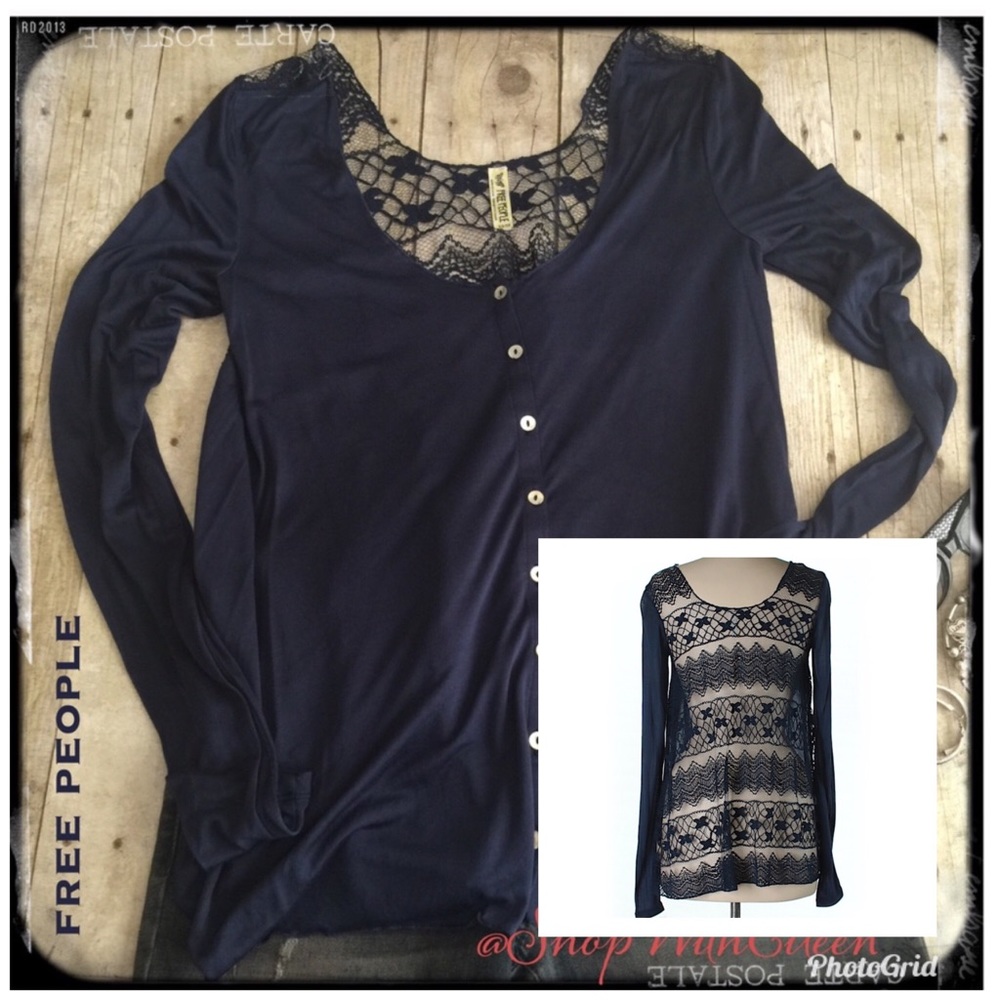 free people NAVY lace Button up top/cardigan
